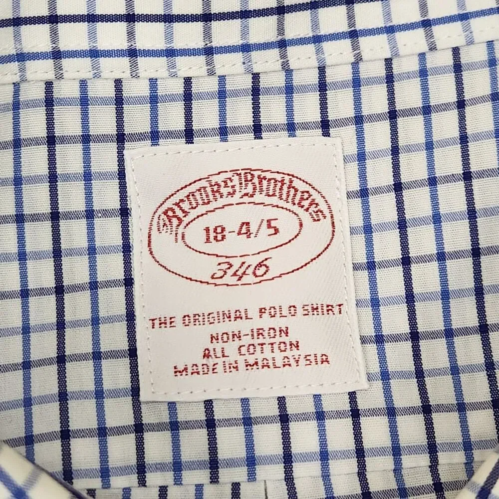 Brooks Brothers 346 Dress Shirt Men's 18-4/5 Check‎ Non-Iron Long Sleeve Button